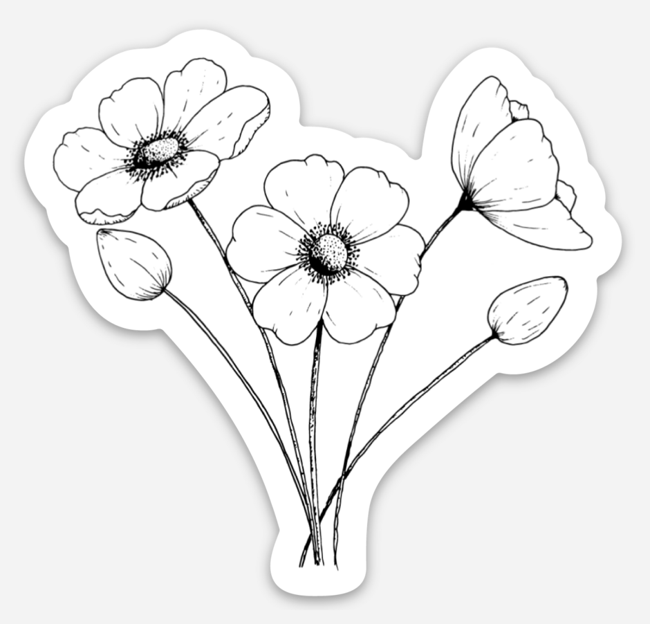 B&W Anemone Sticker - Contour Cut