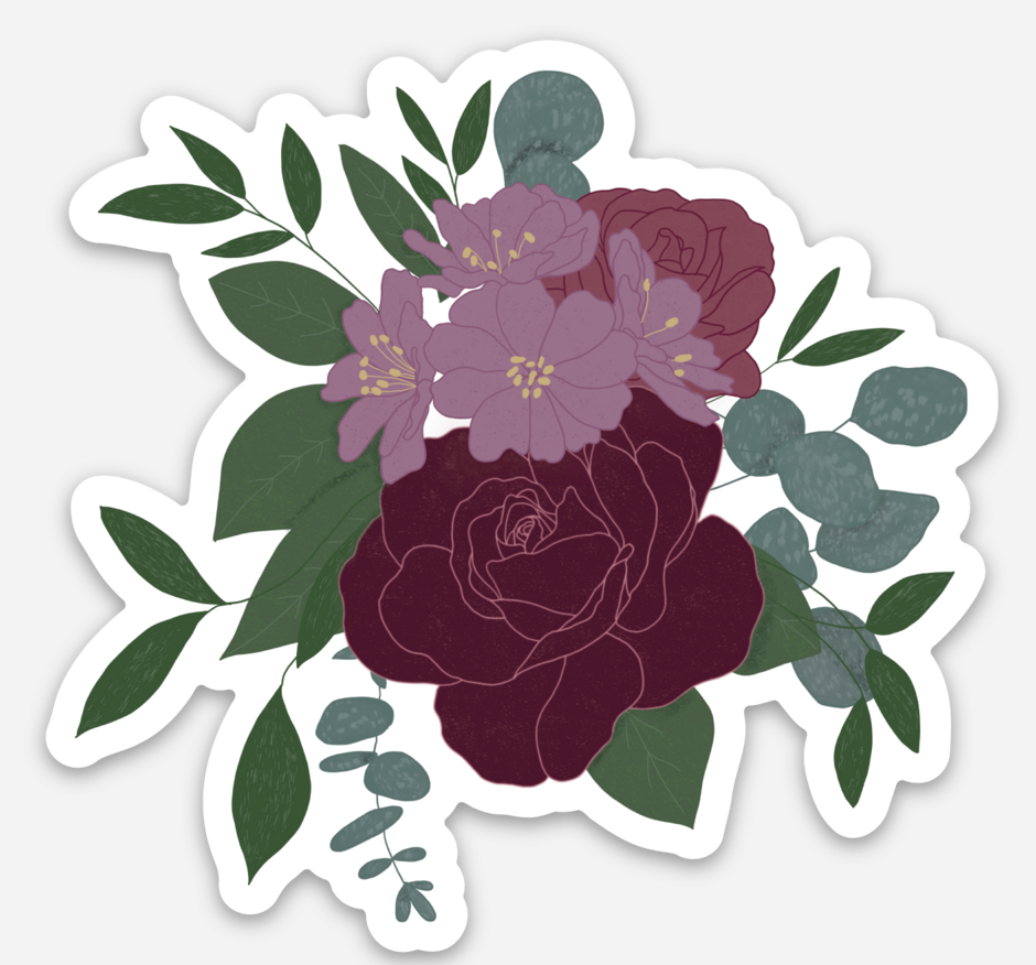 Rose and Eucalyptus Bouquet Sticker - Contour Cut