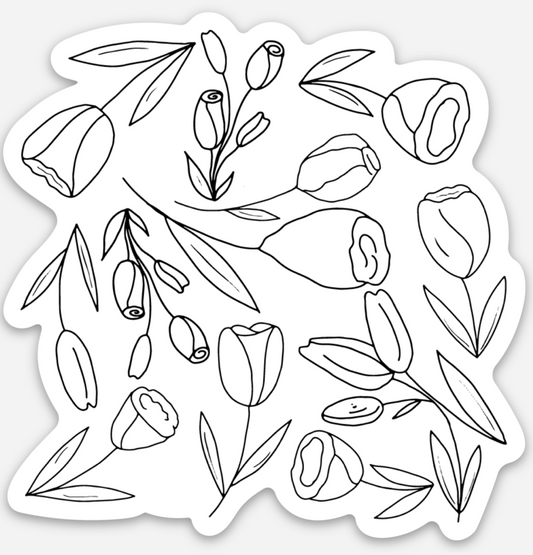 B&W Scattered Tulip Sticker - Contour Cut